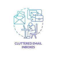 Cluttered email inboxes blue gradient concept icon. System notifications. Disadvantage of online collaboration abstract idea thin line illustration. Isolated outline drawing. vector