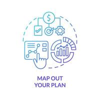 Map out your plan blue gradient concept icon. Business planning. Step to start virtual office abstract idea thin line illustration. Isolated outline drawing.