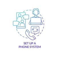 Set up phone system blue gradient concept icon. Online workplace tool. Step to start virtual office abstract idea thin line illustration. Isolated outline drawing. vector