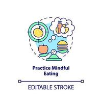 Practice mindful eating concept icon. Maintaining weight after low carb diet abstract idea thin line illustration. Isolated outline drawing. Editable stroke. vector