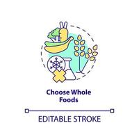 Choose whole foods concept icon. Unprocessed food. Approaches to healthy diet abstract idea thin line illustration. Isolated outline drawing. Editable stroke. vector