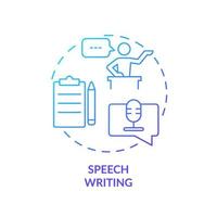 Speech writing blue gradient concept icon. Materials for public performance prepare. PR firm service abstract idea thin line illustration. Isolated outline drawing. vector