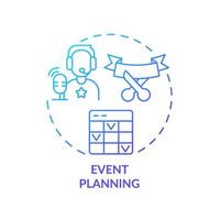 Event planning blue gradient concept icon. Marketing and promotion tactics. Service of PR firm abstract idea thin line illustration. Isolated outline drawing. vector