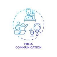 Press communication blue gradient concept icon. Focus on media outreach. Types of PR firms abstract idea thin line illustration. Isolated outline drawing. vector