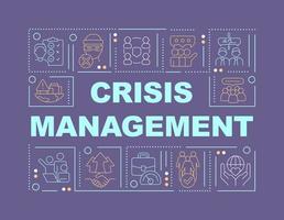 Crisis management word concepts purple banner. Solving PR issues. Infographics with icons on color background. Isolated typography. Vector illustration with text.