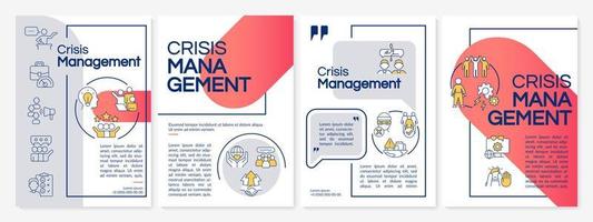 Crisis management red and grey brochure template. PR service. Leaflet design with linear icons. 4 vector layouts for presentation, annual reports.