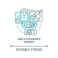 Map customer journey turquoise concept icon. Ways to client-centric business abstract idea thin line illustration. Isolated outline drawing. Editable stroke.