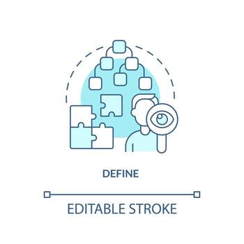 Define turquoise concept icon. Analysing information. Design thinking process abstract idea thin line illustration. Isolated outline drawing. Editable stroke. vector