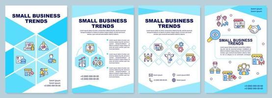 Small business trends blue brochure template. Companies development. Leaflet design with linear icons. 4 vector layouts for presentation, annual reports.