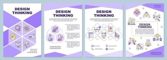 Design thinking purple brochure template. Development of product. Leaflet design with linear icons. 4 vector layouts for presentation, annual reports.