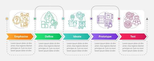 proceso de pensamiento de diseño para plantilla de infografía de rectángulo de negocio. visualización de datos con 5 pasos. gráfico de información de la línea de tiempo del proceso. diseño de flujo de trabajo con iconos de línea. vector