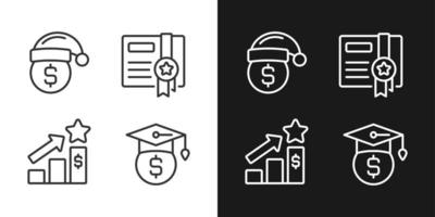 Paying bonuses to employees pixel perfect linear icons set for dark, light mode. Holiday premium pay. Certificate. Thin line symbols for night, day theme. Isolated illustrations. Editable stroke