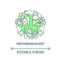 Mediterranean diet green concept icon. Mediterranean cuisine. Trendy diets abstract idea thin line illustration. Isolated outline drawing. Editable stroke. vector