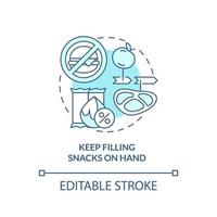 Keep filling snacks on hand turquoise concept icon. Approaches to healthy diet abstract idea thin line illustration. Isolated outline drawing. Editable stroke. vector