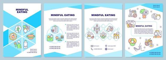 Mindful eating brochure template. Attentive nutrition. Leaflet design with linear icons. 4 vector layouts for presentation, annual reports.