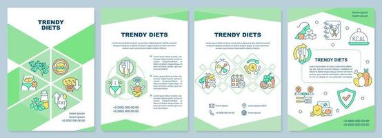 plantilla de folleto de dietas de moda. nutrición y alimentación saludables. diseño de folletos con iconos lineales. 4 diseños vectoriales para presentación, informes anuales. vector