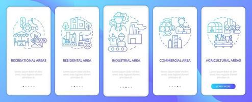 pantalla de aplicación móvil de incorporación de gradiente azul de clasificación de uso de la tierra. tutorial 5 pasos páginas de instrucciones gráficas con conceptos lineales. interfaz de usuario, ux, plantilla de interfaz gráfica de usuario. vector