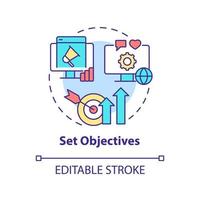 Set objectives concept icon. Choose business goals. Hiring PR firm abstract idea thin line illustration. Isolated outline drawing. Editable stroke. vector