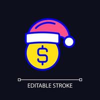 Holiday bonus pixel perfect RGB color icon for dark theme. Christmas premium pay. One-time payment. Simple filled line drawing on night mode background. Editable stroke. vector