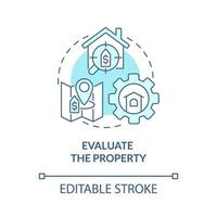 Evaluate property turquoise concept icon. Property management service abstract idea thin line illustration. Isolated outline drawing. Editable stroke vector