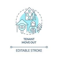 Tenant move out turquoise concept icon. Property management work abstract idea thin line illustration. Isolated outline drawing. Editable stroke vector