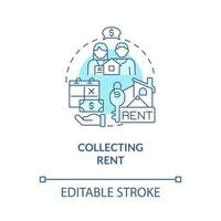 Collecting rent turquoise concept icon. Payments for rental estate abstract idea thin line illustration. Isolated outline drawing. Editable stroke vector