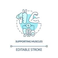 Supporting muscles turquoise concept icon. Bodybuilding. Healthy diet advantages abstract idea thin line illustration. Isolated outline drawing. Editable stroke. vector