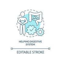 Helping digestive system turquoise concept icon. Healthy diet advantages abstract idea thin line illustration. Isolated outline drawing. Editable stroke. vector