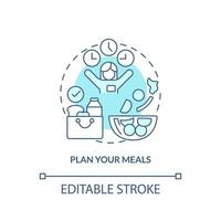 Plan your meals turquoise concept icon. Maintaining weight after long term diet abstract idea thin line illustration. Isolated outline drawing. Editable stroke. vector