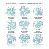 Business development trends turquoise concept icons set. Innovations and perspectives idea thin line color illustrations. Isolated symbols. Editable stroke. vector