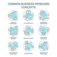 Common business problems turquoise concept icons set. Monitor performance idea thin line color illustrations. Isolated symbols. Editable stroke. vector