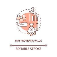 Not providing value terracotta concept icon. Problem faced by startup abstract idea thin line illustration. Low efficiency. Isolated outline drawing. Editable stroke. vector