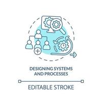 Designing systems and processes turquoise concept icon. Business strategy problem abstract idea thin line illustration. Isolated outline drawing. Editable stroke. vector