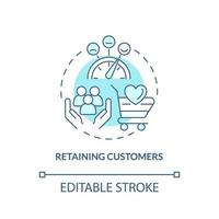 Retaining customers turquoise concept icon. Business sales problem abstract idea thin line illustration. Encourage loyalty. Isolated outline drawing. Editable stroke. vector