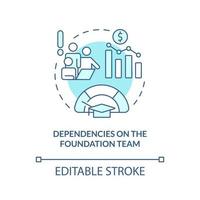 Dependencies on foundation team turquoise concept icon. Strategic problem of business abstract idea thin line illustration. Isolated outline drawing. Editable stroke. vector