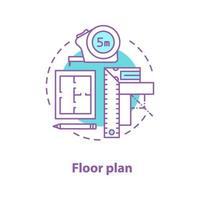 Floor plan concept icon. Blueprint idea thin line illustration. Building project. Vector isolated outline drawing