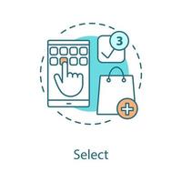Select items concept icon. Online shopping idea thin line illustration. Add to basket. Vector isolated outline drawing