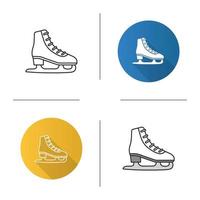 Ice skate icon. Skating boot. Flat design, linear and color styles. Isolated vector illustrations