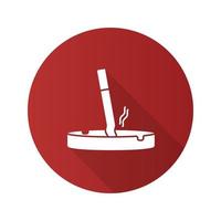 Ashtray with stubbed out cigarette flat design long shadow glyph icon. Stop smoking. Vector silhouette illustration