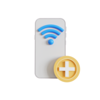 phone icon with wifi with plus button concept add add-on package, 3D render illustration png