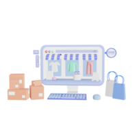 Shopping online 24 hours. Online store on the website application. background. digital marketing shop concept. 3D illustration png