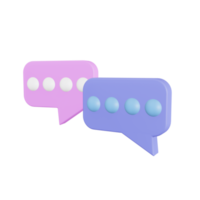 3d due bolle di chat viola e rosa su sfondo bianco. concetto di messaggi sui social media. illustrazione di rendering 3d png