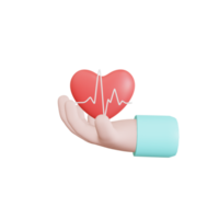 Symbol 3D-Herz. und Herzschlagwelle. 3D-Darstellung png