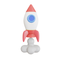 Toy rocket takes spewing smoke on a yellow background. The symbol for success is Start-up education and knowledge. 3D illustration png