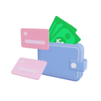 Wallet, banknotes,  money-saving cashless society concept. 3d  illustration png