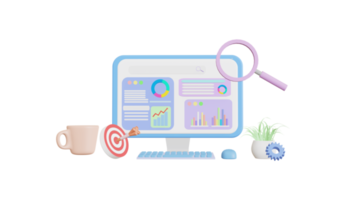 seo-optimalisatie web, analyse en zoeken en richten, seo-marketingconcepten, 3D-illustraties png