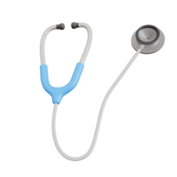 icône stéthoscope 3d. illustration de rendu du diagnostic clinique de signe médical, écoutez l'instrument de cardiologie mignon de dessin animé d'outil de médecine de battement de coeur dans la couleur bleue. png