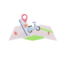 Pines de mapa 3d, gps, puntos de control de pines del navegador y paquete de entrega rápida en scooter png