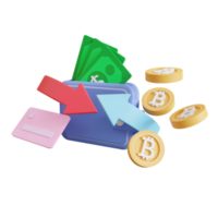 l'échange, icône de portefeuille électronique avec crypto-monnaie, illustration de rendu 3d png