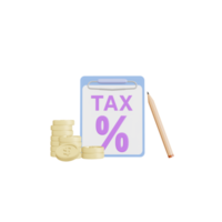 clipboardicon paiement de la taxe et concept de taxe professionnelle, et le formulaire fiscal. illustration 3d png